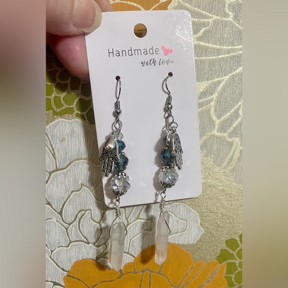 Silver and Blue Crystal Earrings - Picture 4 of 5